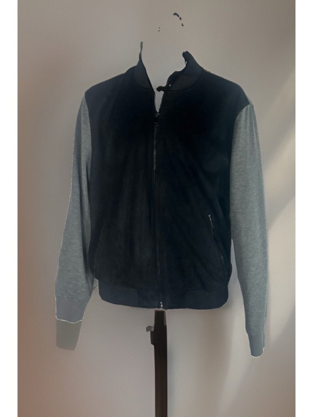 Zara Faux Suede Combined Bomber Jacket Black/Gray Men’s Size Medium Zip Up